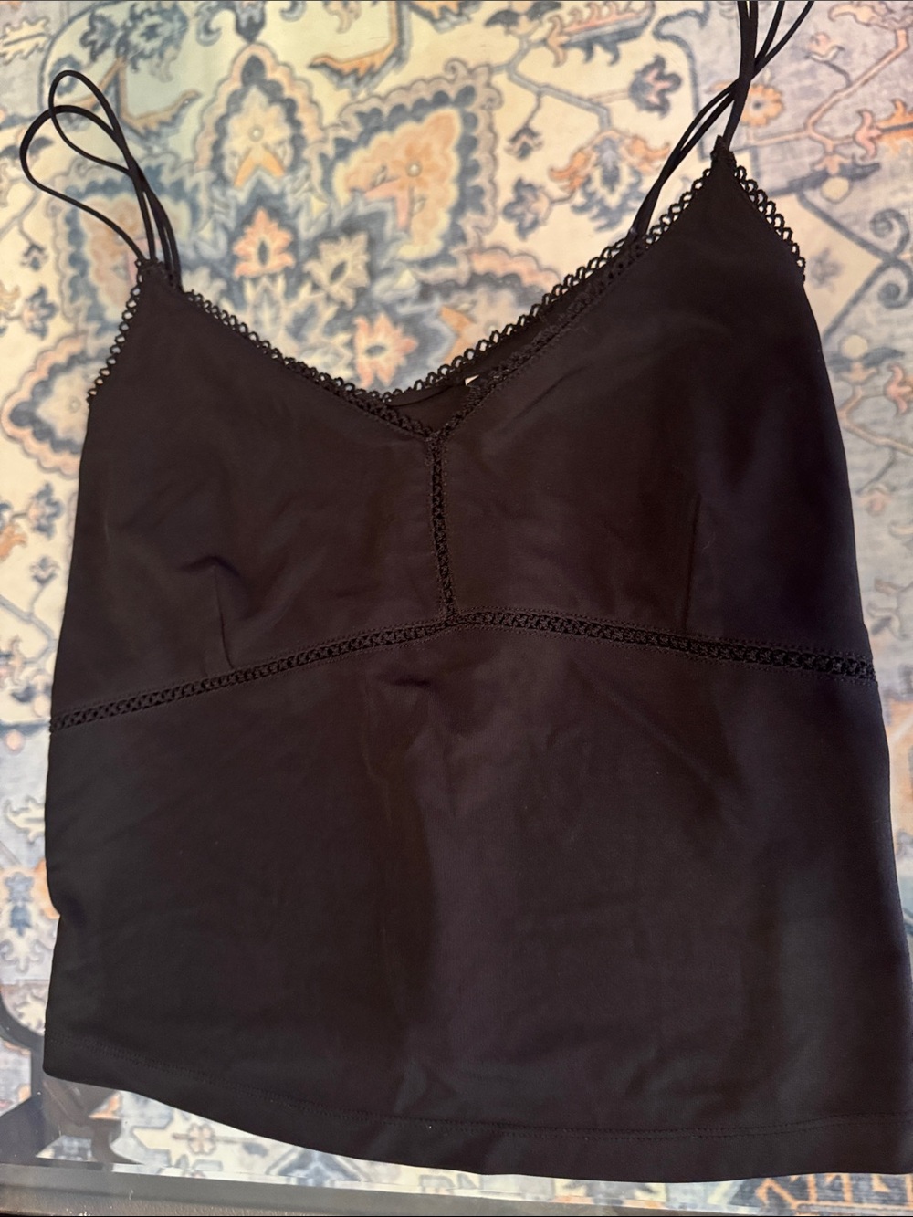 Moda International Black Lace-Trim Double Spaghetti Strap Cami
